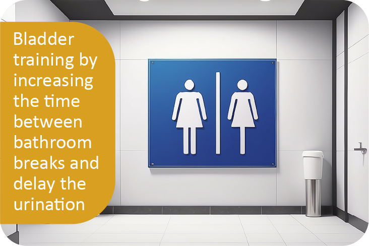 Bladder training by increasing the time between bathroom breaks and delay the urination